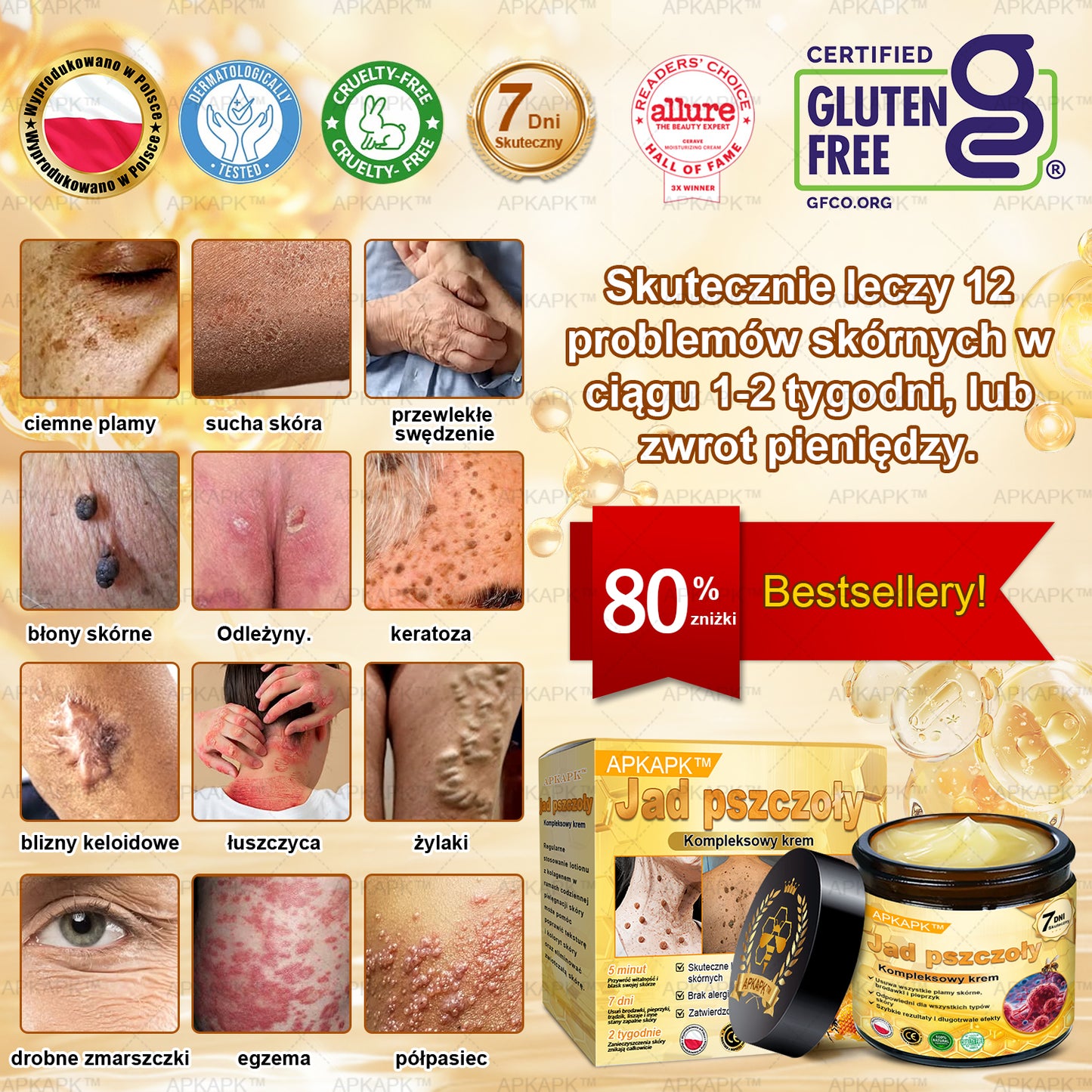ΑPΚΑPK™ Jad Pszczoły Kompleksowy Krem🥇🥇pomaga w leczeniu problemów skórnych, takich jak: zmarszczki, blizny, plamy pigmentacyjne, rozstępy, trądzik, łuszczyca, egzema, zmiany skórne, podrażnienia, stany zapalne i inne problemy skórne🔥