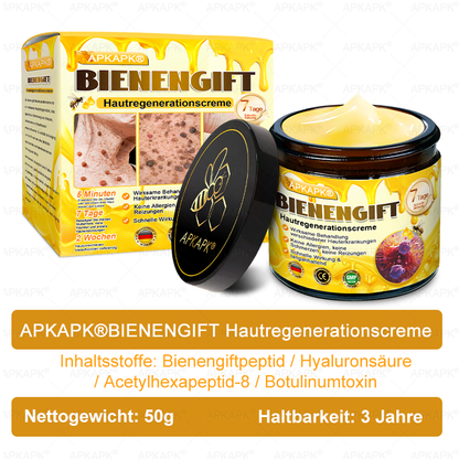 Hergestellt in Deutschland ✨APKAPK® Bienengift Hautregenerations creme – Anti-Aging, Feuchtigkeitsspendend, Hautreparatur, Hautbildverbesserung, Akne- und Pigmentfleckenbehandlung, Warzen- und Muttermalentfernung, Linderung bei Psoriasis